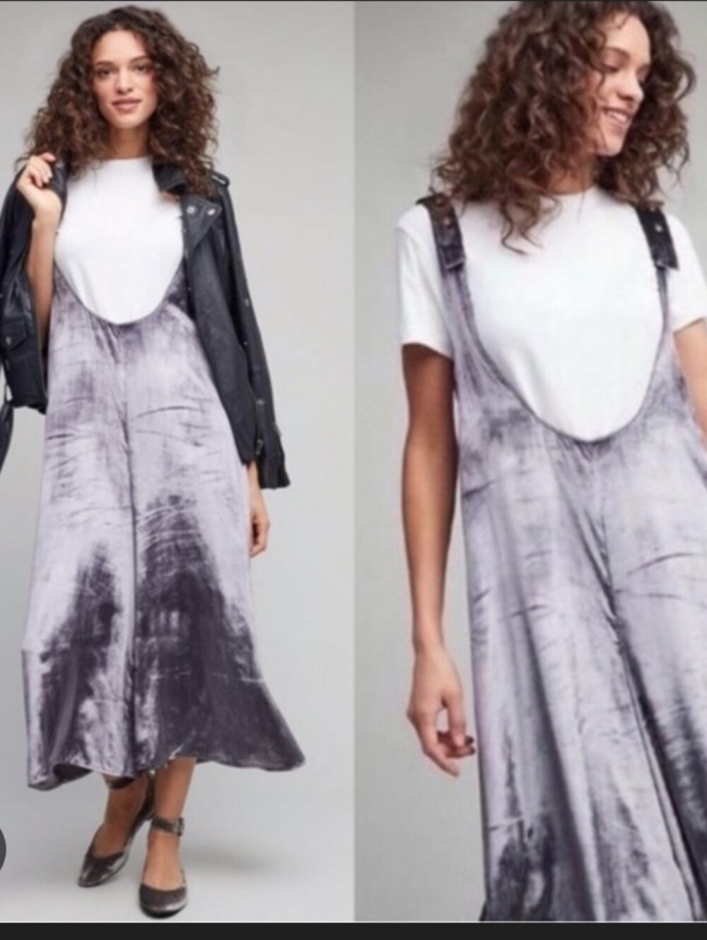 Velvet Slip Pinafore Jumpsuit in‎ Purple Gray XS/S
